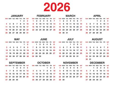 2026 calendar